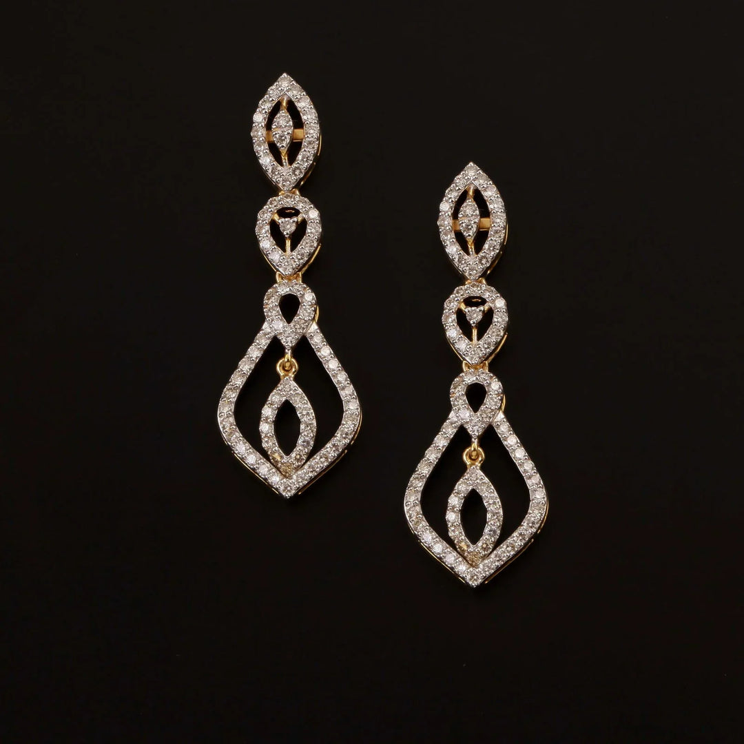 14K YG Women Fancy Long Diamond Earring-1pair - RB Diamond Jewellers