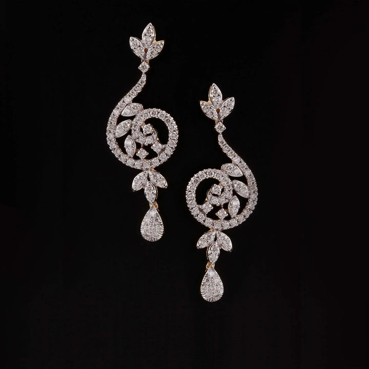 14K YG  Women Long Diamond Earring-1Pair - RB Diamond Jewellers