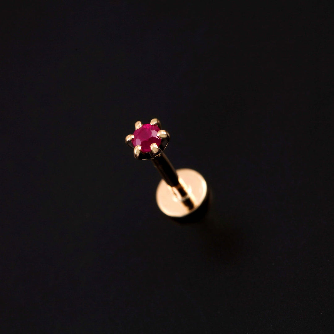 14K YG Women Solitaire Ruby Nosepin-1pc - RB Diamond Jewellers