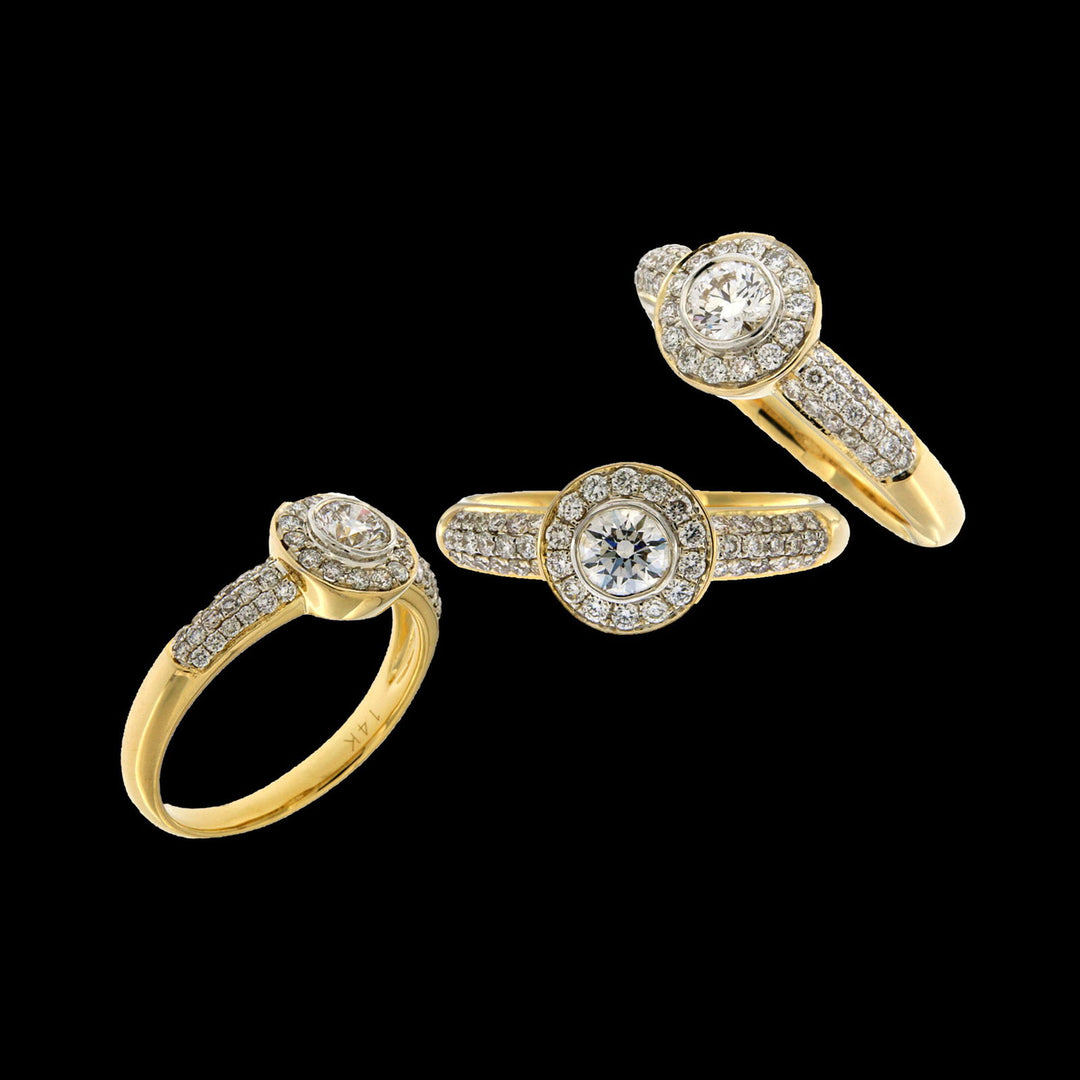 14K YG Women Solitaire with Side Diamond Ring-1pc - RB Diamond Jewellers