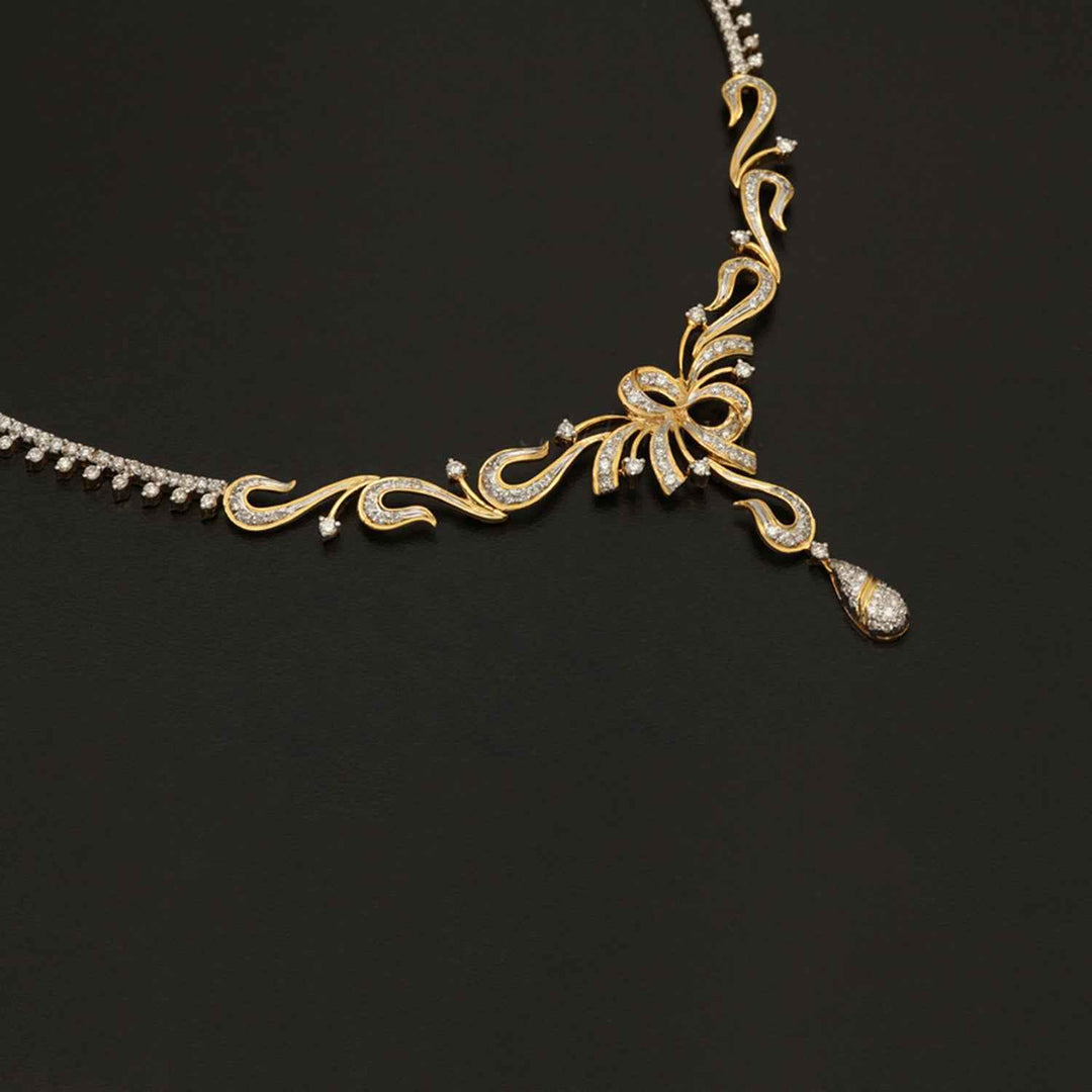 14K YG  Princess Diamond Necklace with 18K Chain-1pc
