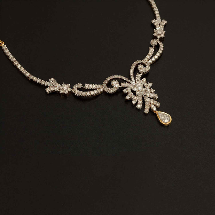 9K YG  Princess Diamond Necklace with 18K Chain-1pc