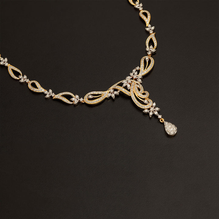 14K YG  Princess Diamond Necklace with 18K Chain-1pc