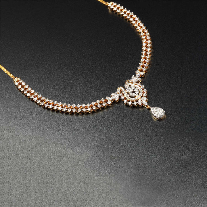 14K YG  Princess Diamond Necklace with 18K Chain-1pc