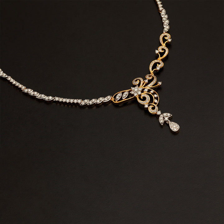 9K YG  Princess Diamond Necklace with 18K Chain-1pc