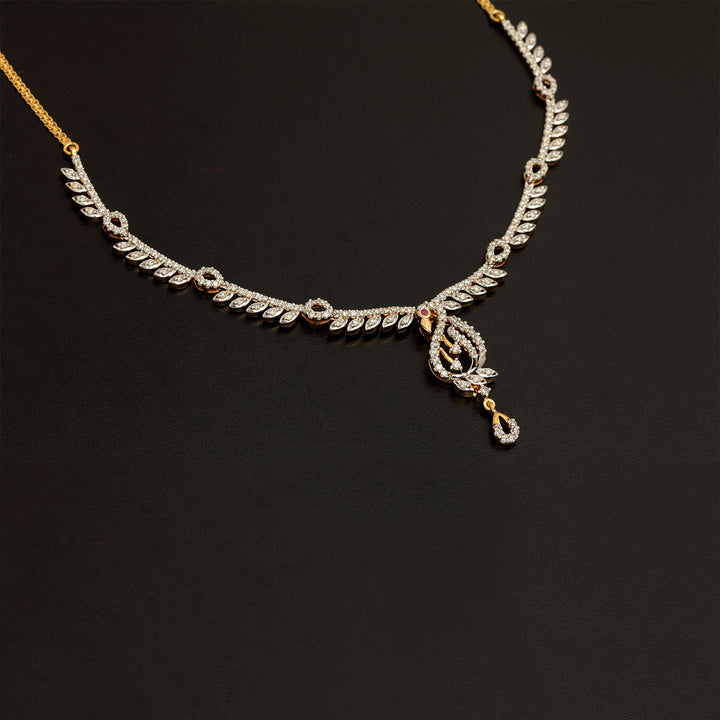 14K YG  Princess Diamond Necklace with 18K Chain-1pc