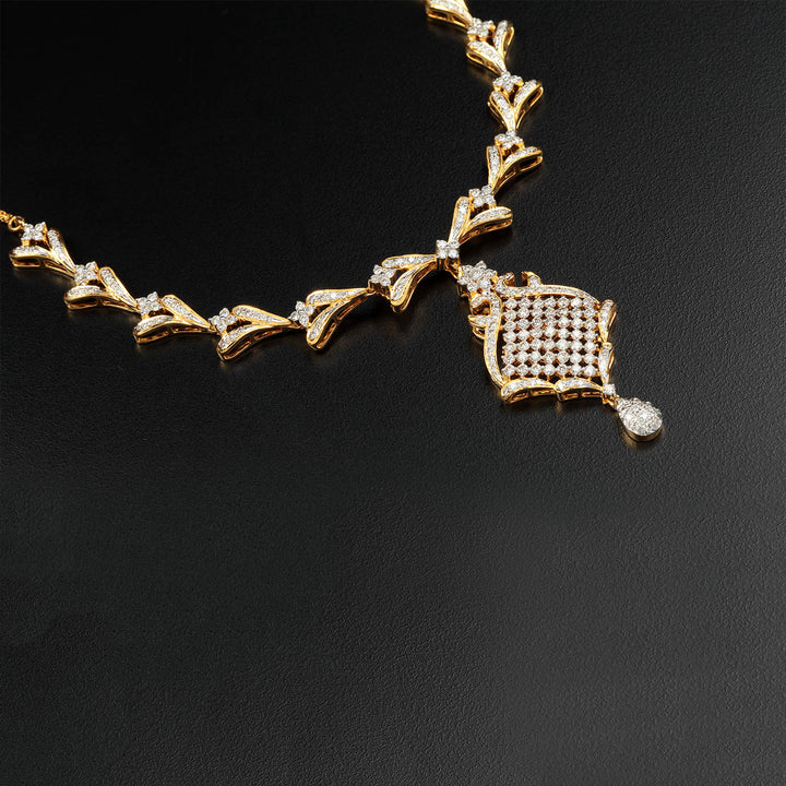 9K YG  Princess Diamond Necklace with 18K Chain-1pc