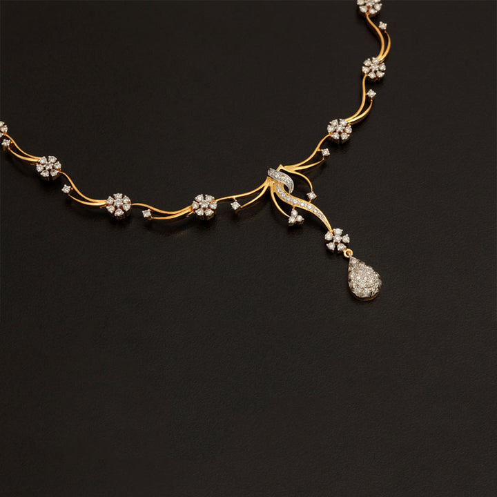 9K YG  Princess Diamond Necklace with 18K Chain-1pc