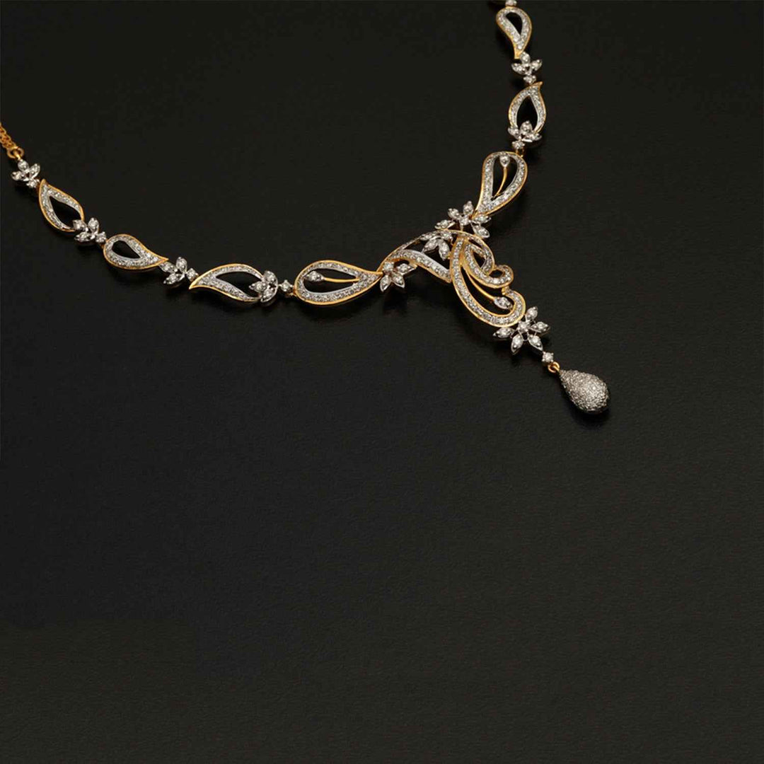 14K YG  Princess Diamond Necklace with 18K Chain-1pc