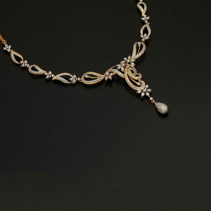 14K YG  Princess Diamond Necklace with 18K Chain-1pc