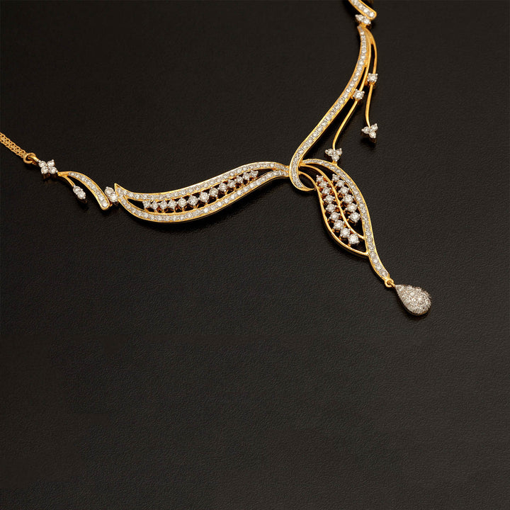 14K YG  Princess Diamond Necklace with 18K Chain-1pc