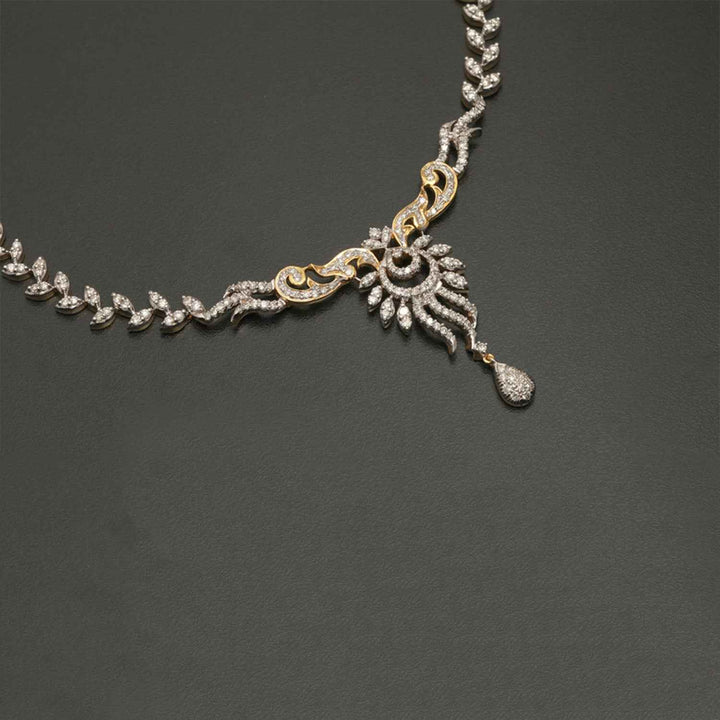 14K YG  Princess Diamond Necklace with 18K Chain-1pc