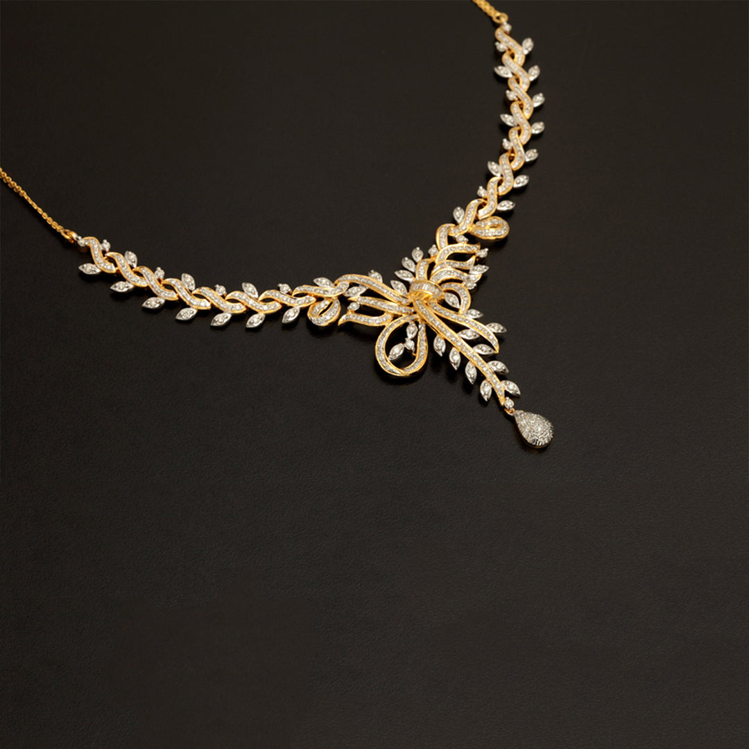 14K YG  Princess Diamond Necklace with 18K Chain-1pc