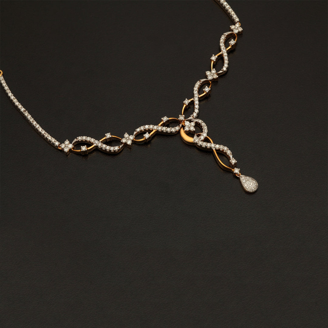 14K YG  Princess Diamond Necklace with 18K Chain-1pc