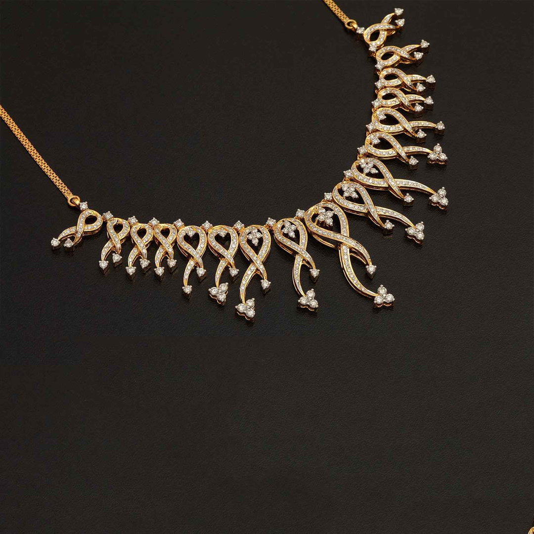 9K YG  Princess Diamond Necklace with 18K Chain-1pc