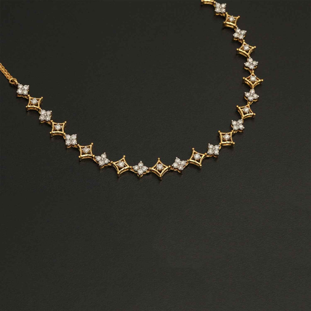 9K YG  Princess Diamond Necklace with 18K Chain-1pc