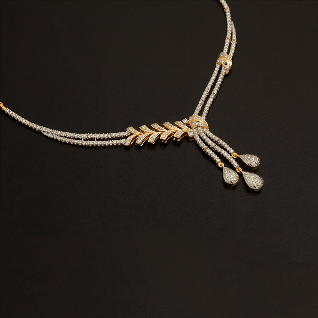 9K YG  Princess Diamond Necklace with 18K Chain-1pc