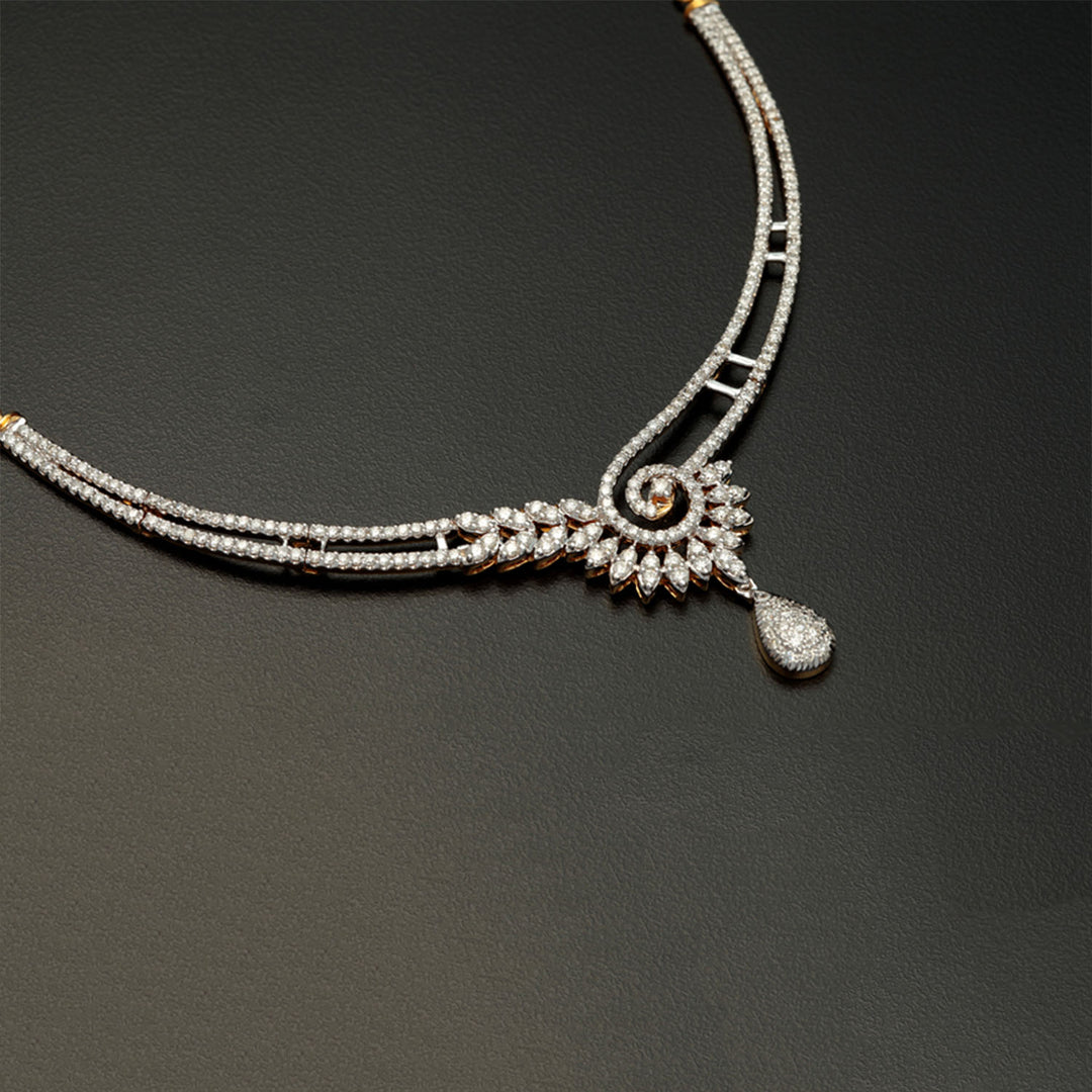 9K YG  Princess Diamond Necklace with 18K Chain-1pc
