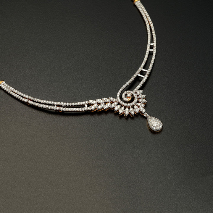 9K YG  Princess Diamond Necklace with 18K Chain-1pc