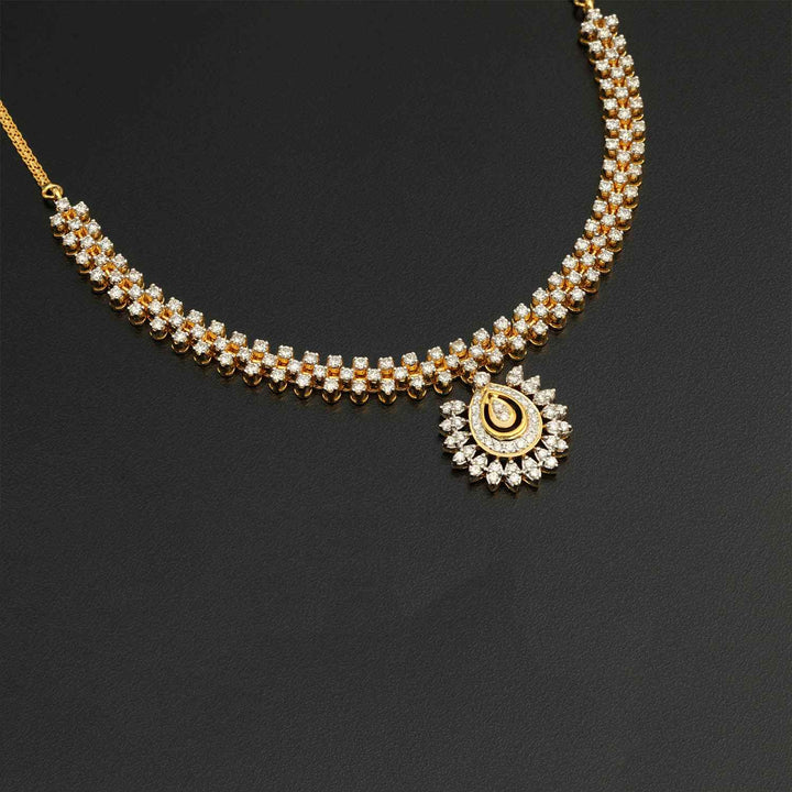 9K YG  Princess Diamond Necklace with 18K Chain-1pc