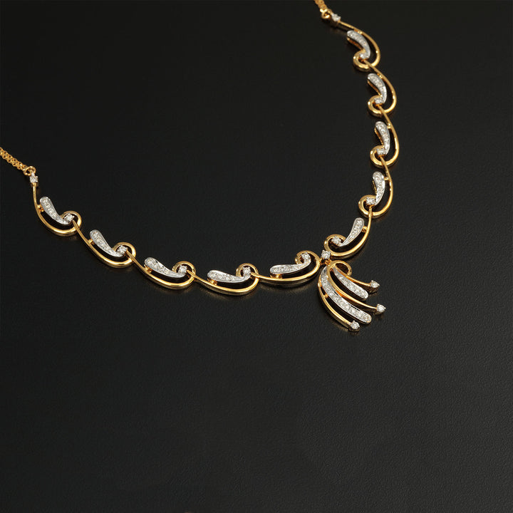 9K YG  Princess Diamond Necklace with 18K Chain-1pc