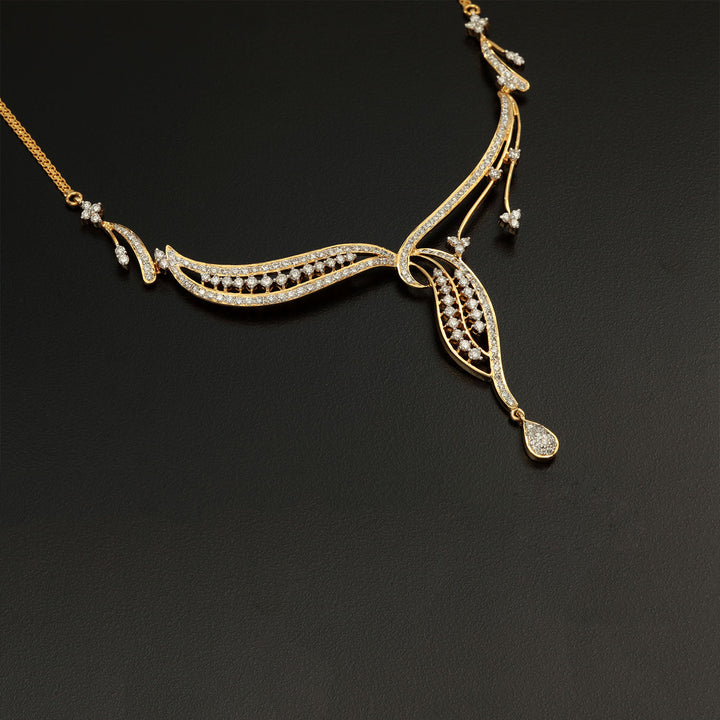 14K YG  Princess Diamond Necklace with 18K Chain-1pc