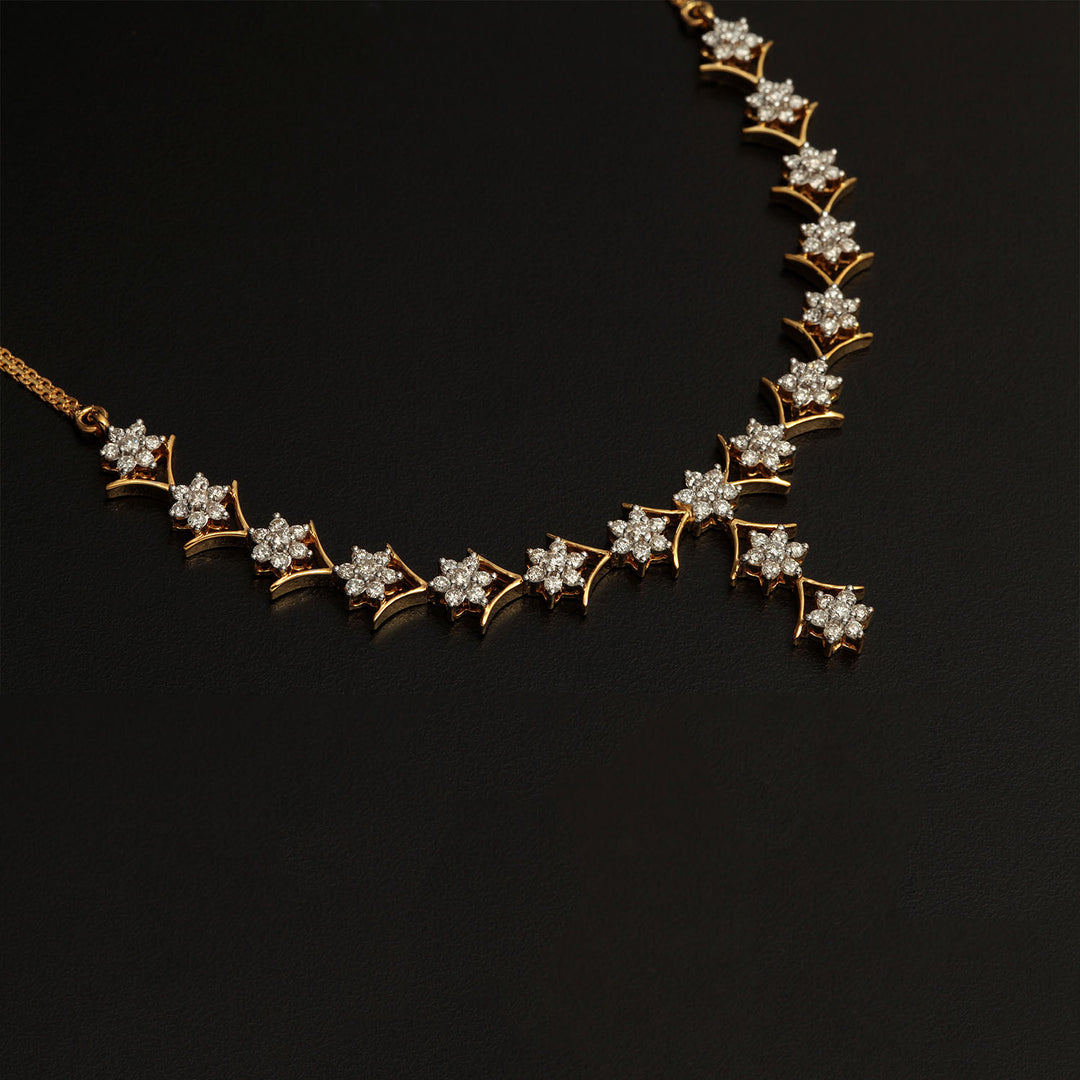 14K YG  Princess Diamond Necklace with 18K Chain-1pc