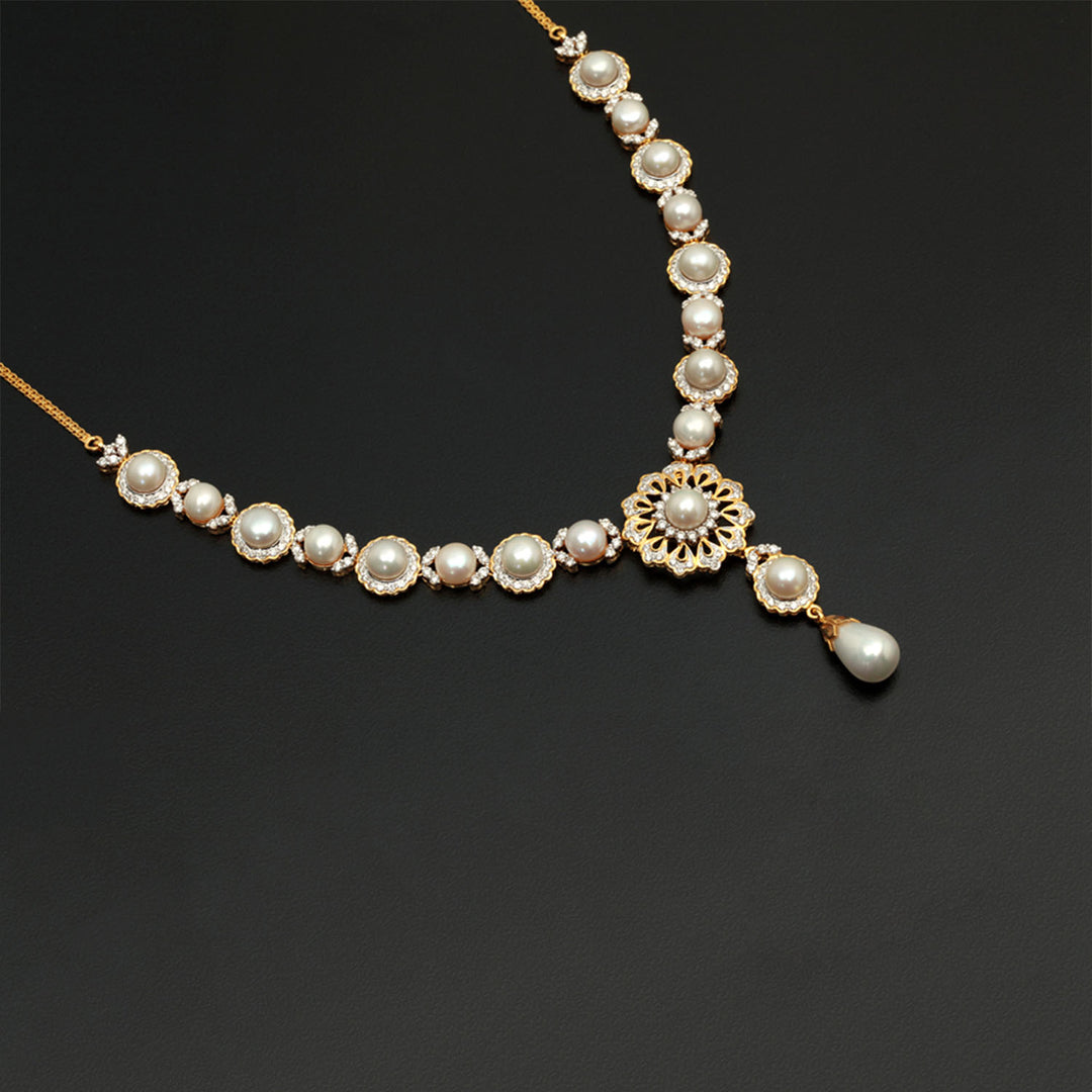 14K YG  Princess Diamond, FWP Necklace with 18K Chain-1pc