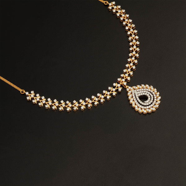 14K YG  Princess Diamond Necklace with 18K Chain-1pc