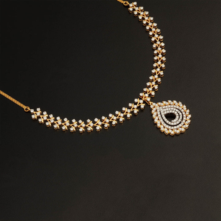 14K YG  Princess Diamond Necklace with 18K Chain-1pc