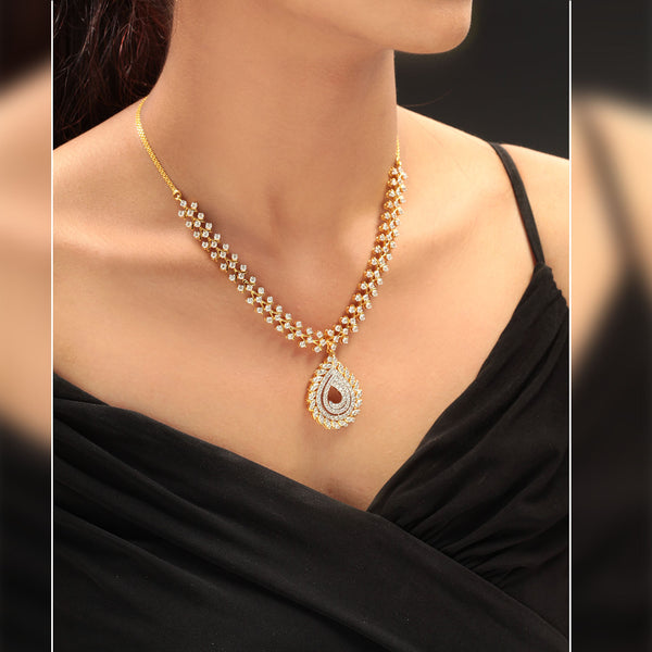 14K YG  Princess Diamond Necklace with 18K Chain-1pc