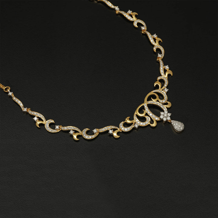 14K YG  Princess Diamond Necklace with 18K Chain-1pc