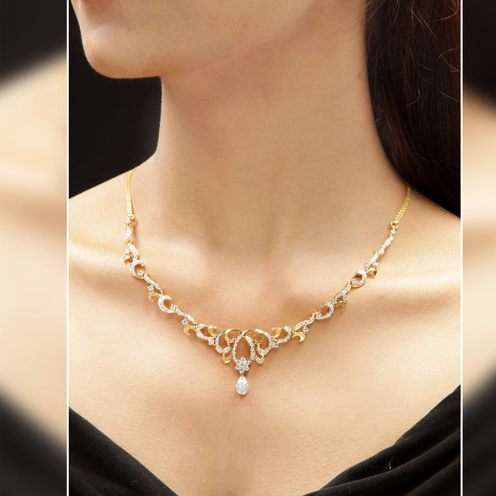 14K YG  Princess Diamond Necklace with 18K Chain-1pc