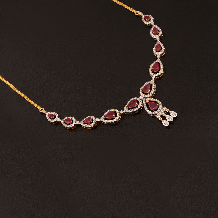 9K YG Princess Diamond, Ruby Necklace with 18K Chain-1pc