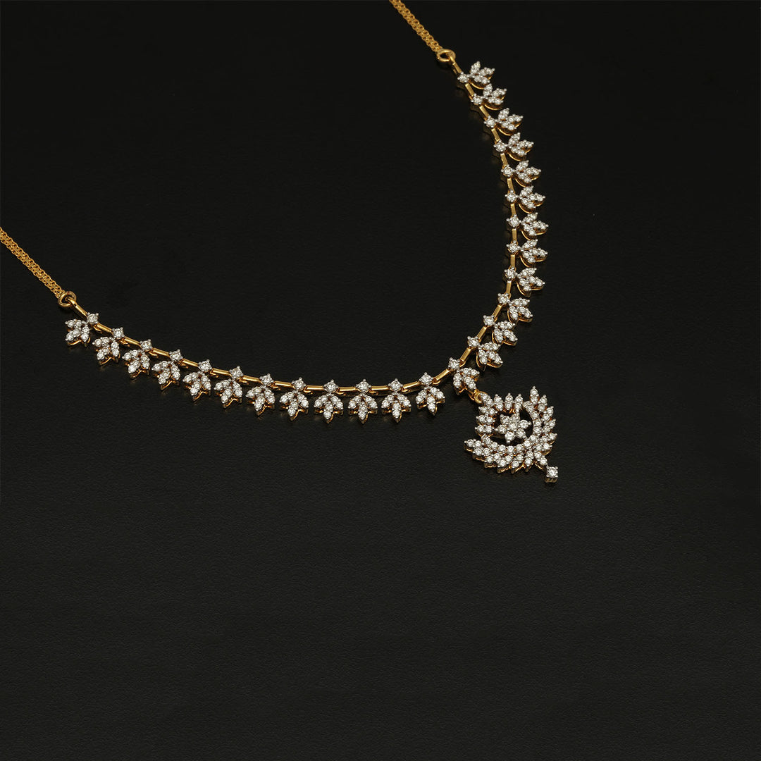 14K YG  Princess Diamond Necklace with 18K Chain-1pc