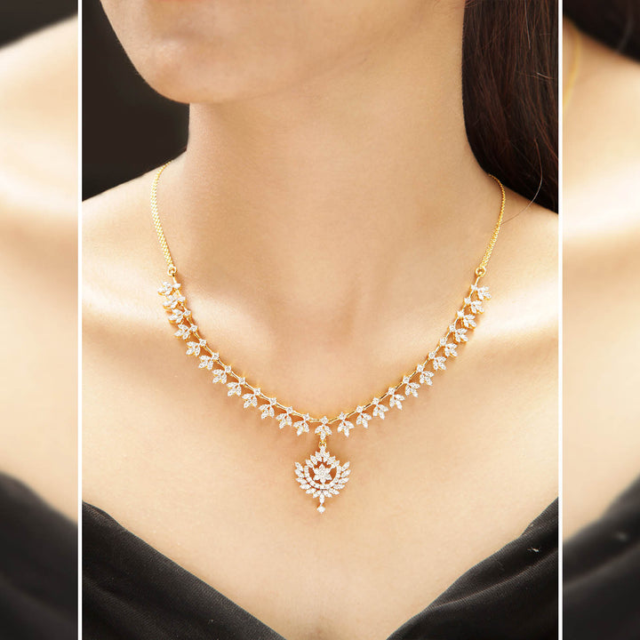 14K YG  Princess Diamond Necklace with 18K Chain-1pc