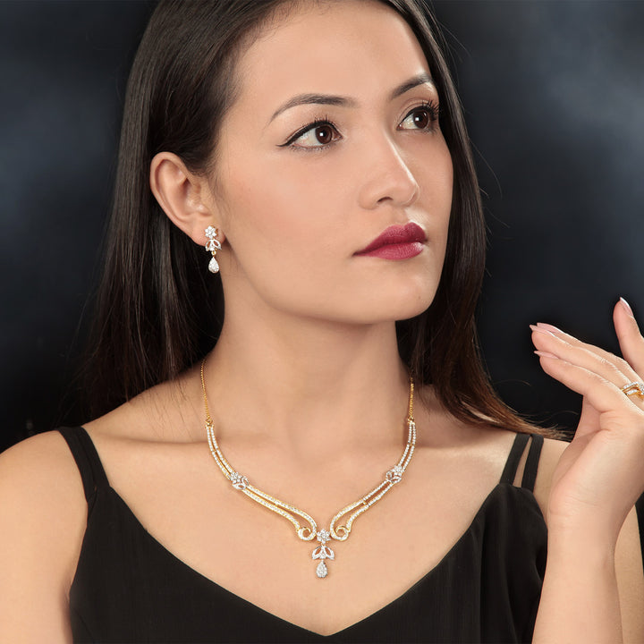 14K YG Princess Diamond Necklace with 18K Chain-1pc