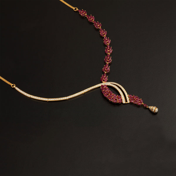 14K YG  Princess Diamond, Ruby Necklace with 18K Chain-1pc