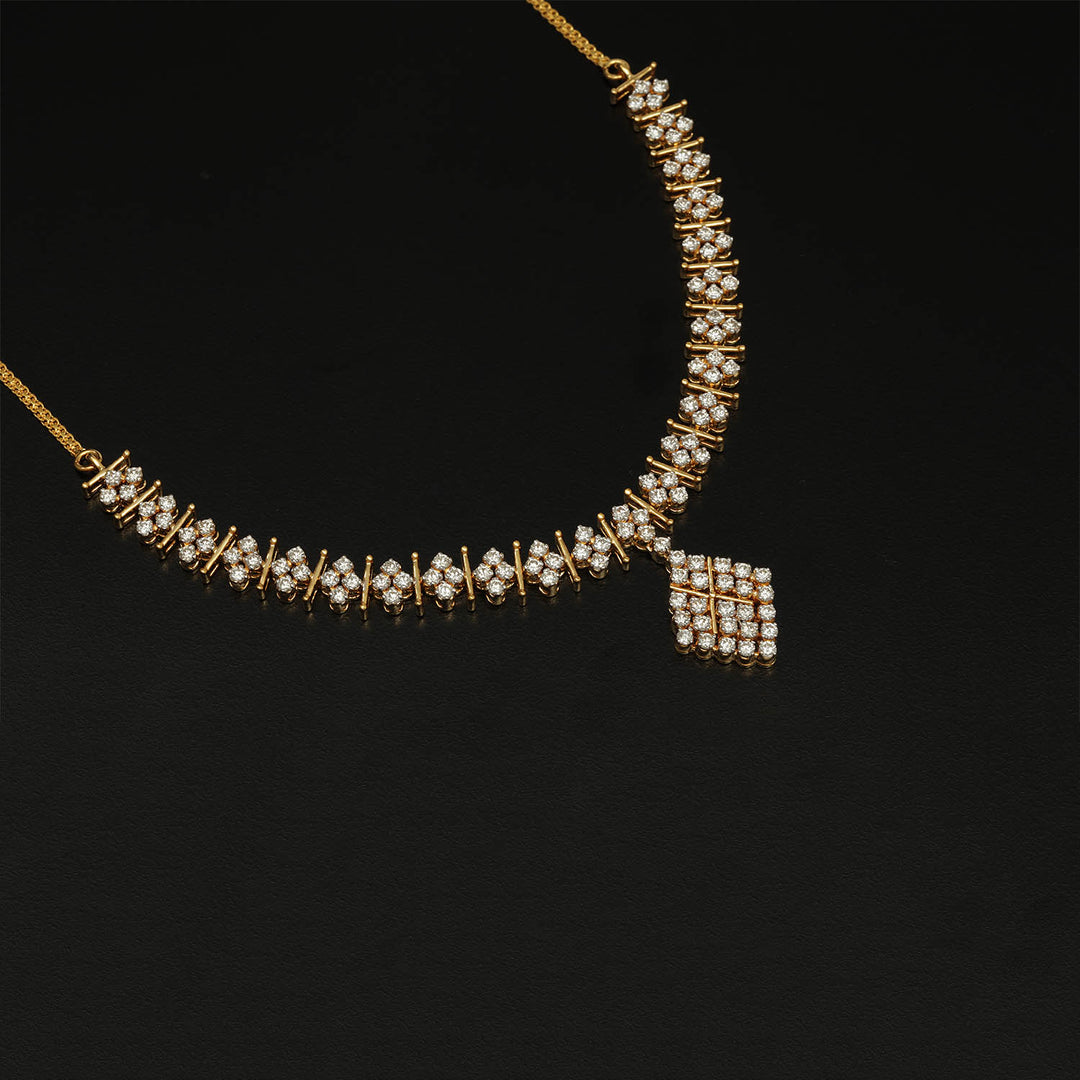 14K YG  Princess Diamond Necklace with 18K Chain-1pc