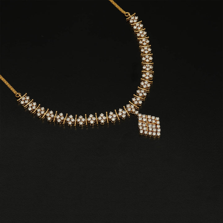 14K YG  Princess Diamond Necklace with 18K Chain-1pc