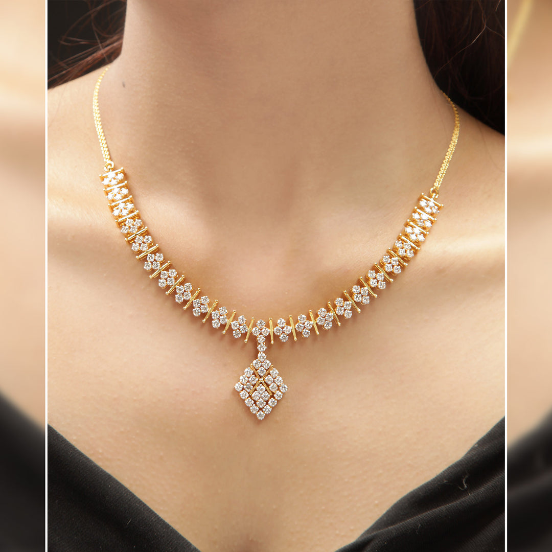 14K YG  Princess Diamond Necklace with 18K Chain-1pc