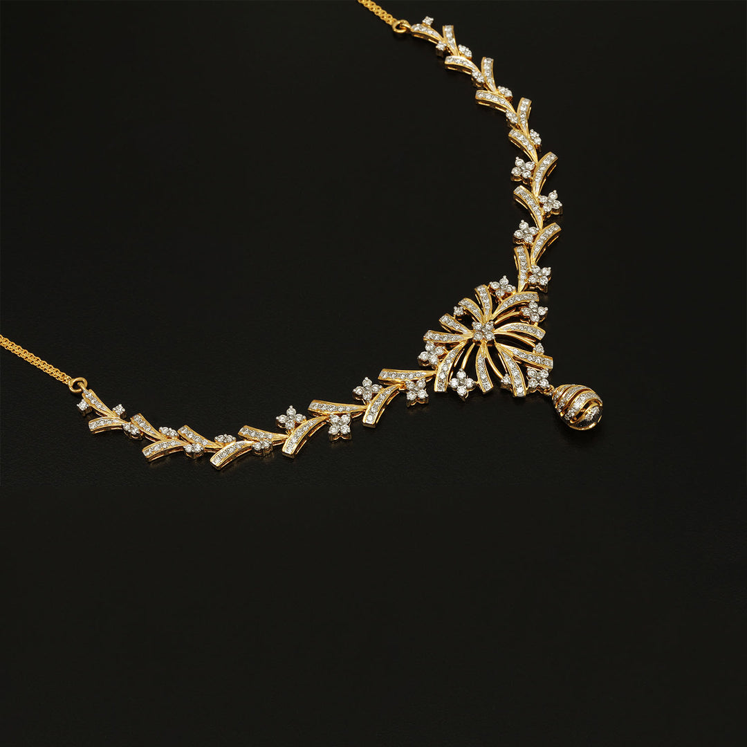 14K YG  Princess Diamond Necklace with 18K Chain-1pc