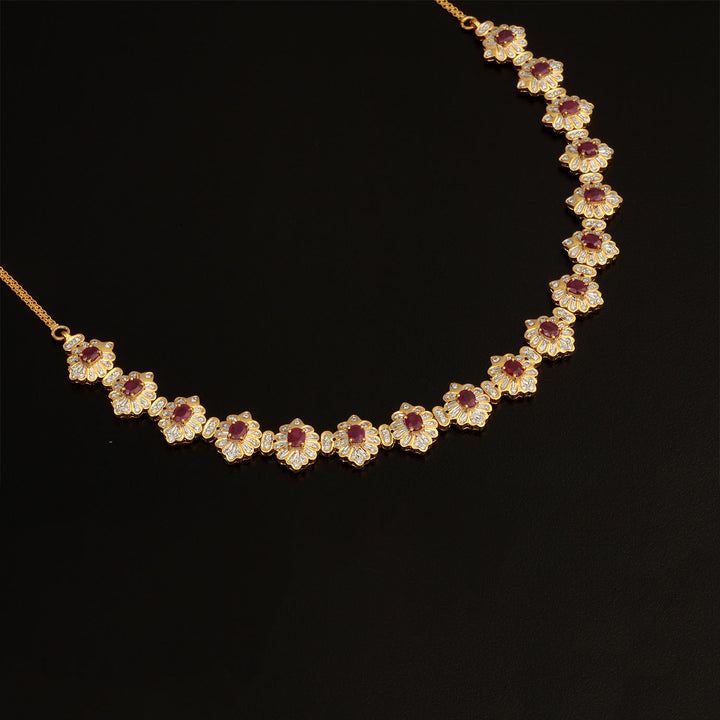 14K YG  Princess Diamond, Ruby Necklace with 18K Chain-1pc