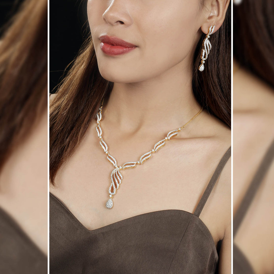 9K YG Princess Diamond Necklace with 18K Chain-1pc