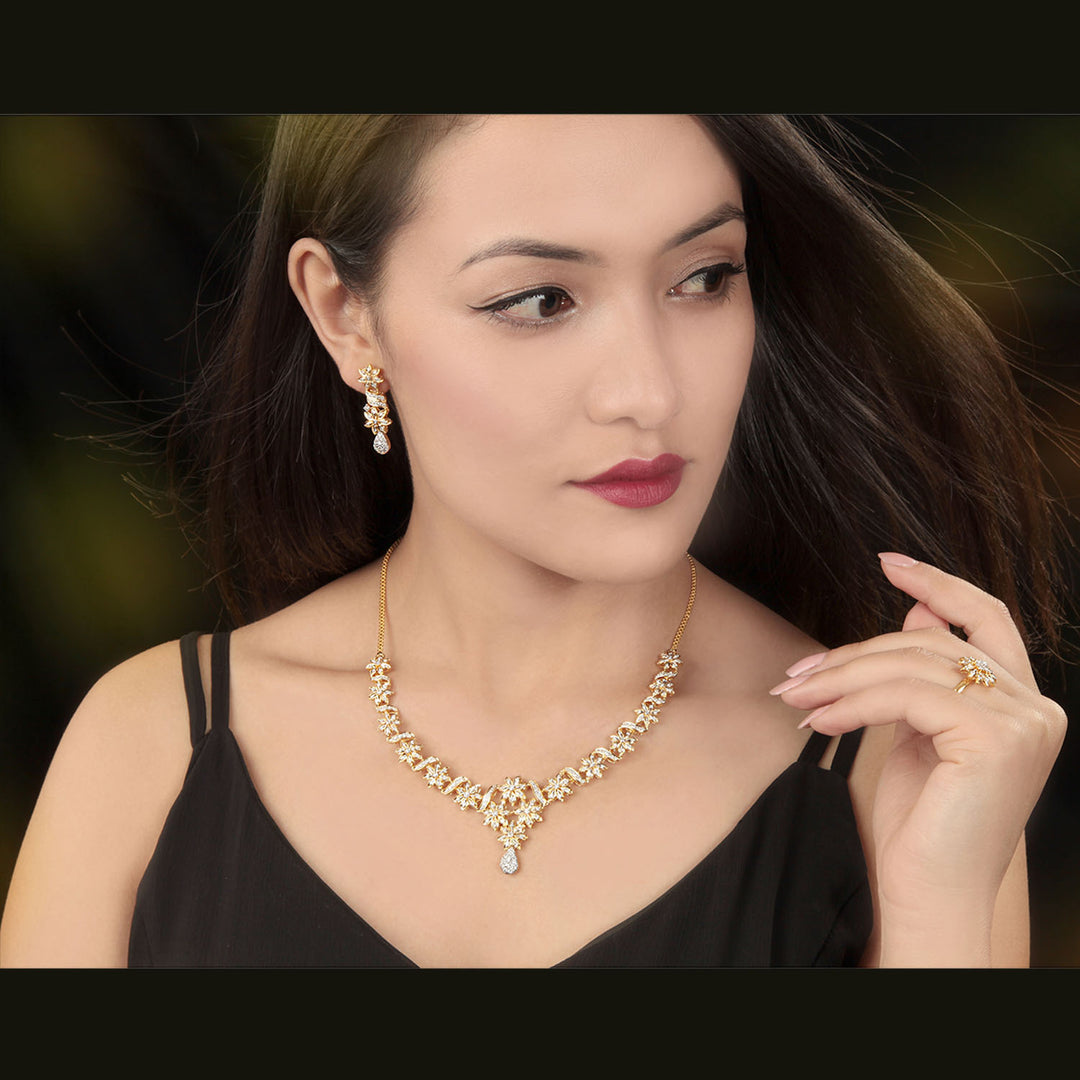 14K YG Princess Diamond Necklace with 18K Chain-1pc