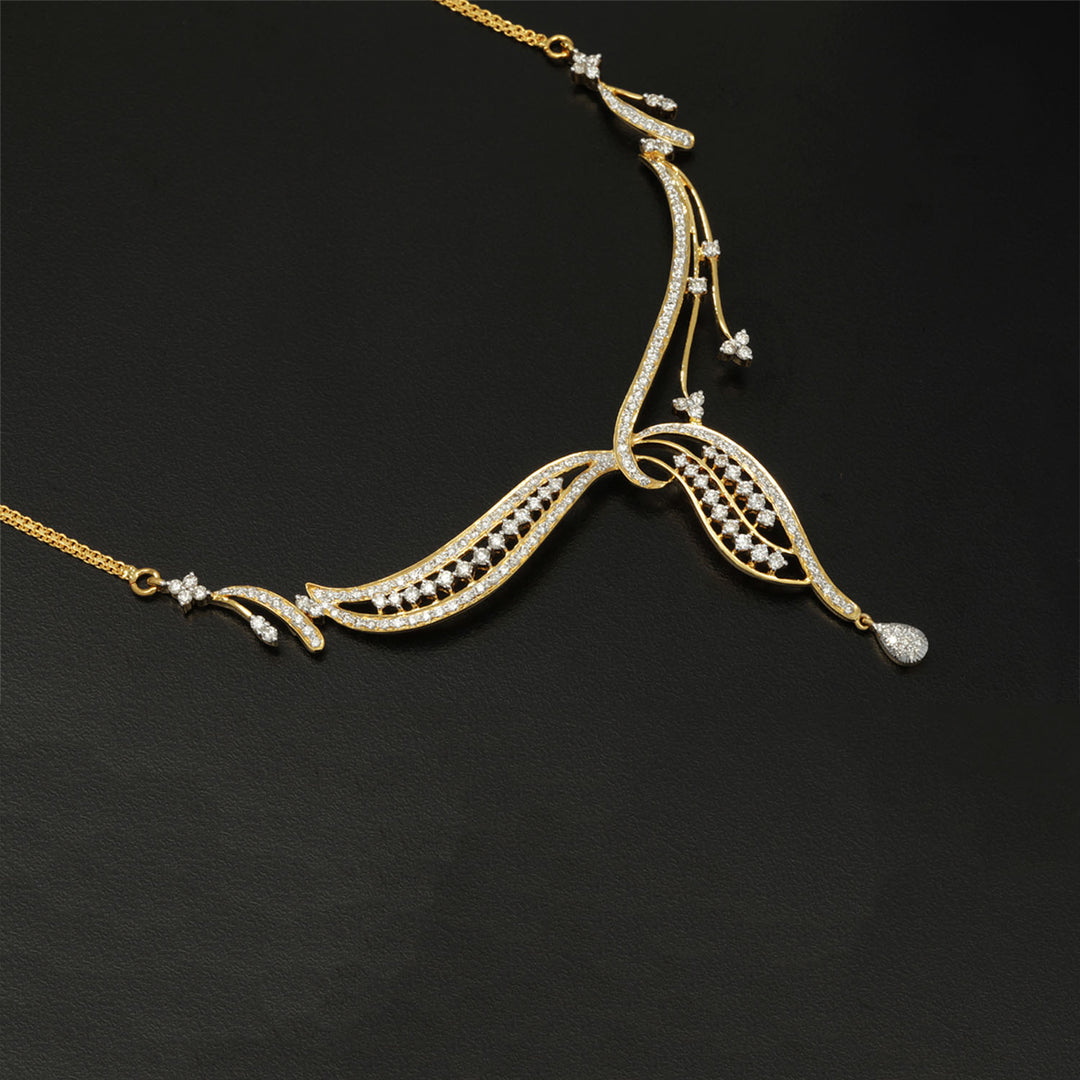 9K YG  Princess Diamond Necklace with 18K Chain-1pc