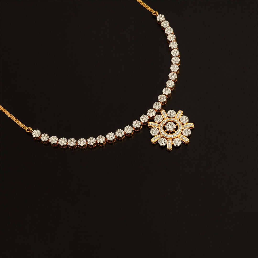 9K YG  Princess Diamond Necklace with 18K Chain-1pc