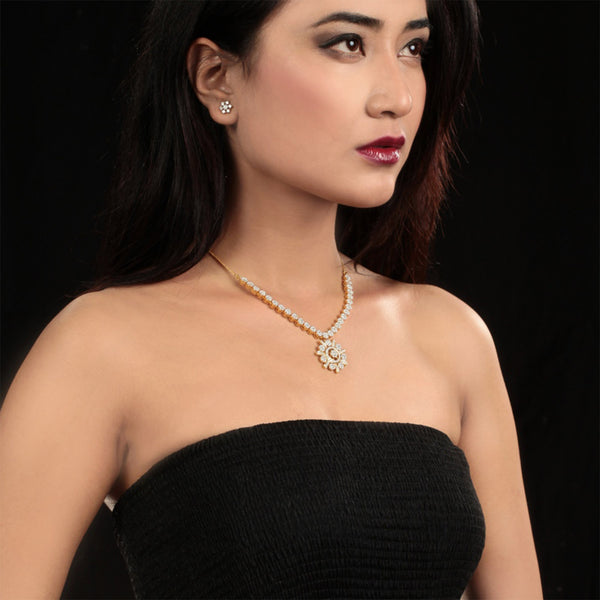 9K YG  Princess Diamond Necklace with 18K Chain-1pc