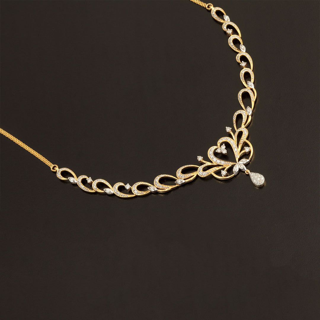 14K YG Princess Diamond Necklace with 18K Chain-1pc