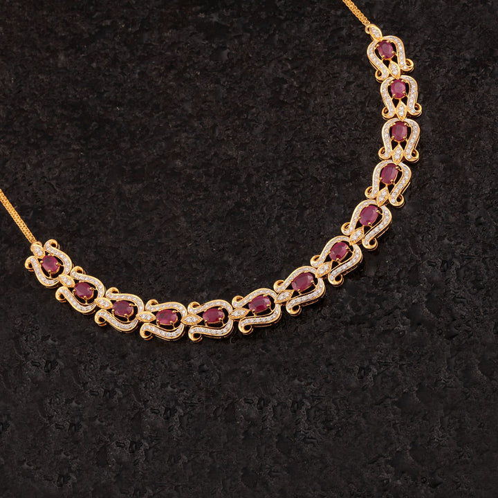 14K YG Princess Diamond, Ruby Necklace with 18K Chain-1pc